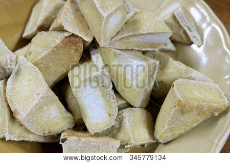 Home Made Of Snack And Dessert, Chinese Traditional Deep Fried Tofu Or Fried Bean Curd Served In Dis