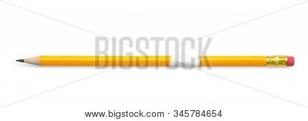 Pencil With Sticking Plaster Isolated On White, Top View