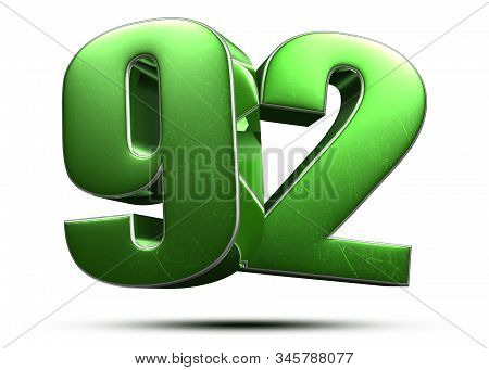 3d Illustration Number 92 Green On A White Background.(with Clipping Path).