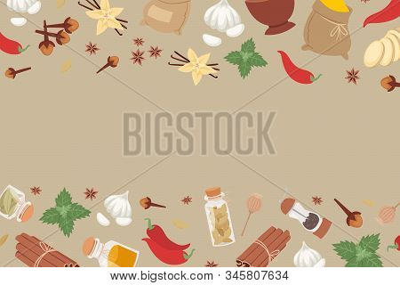 Indian And Herbs From India Flavor Ingredient For Food Condiments Cartoon Vector Illustration Banner