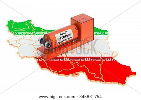 Flight Data Recorder, Black Box On Iranian Map 3d Rendering Isolated On White Background