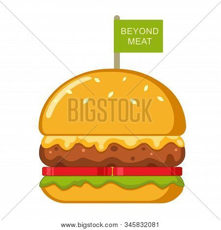 A Beyond Delicious Plant Based Non Meat Cheeseburger With Tomato And Lettuce. Isolated Vector Illust