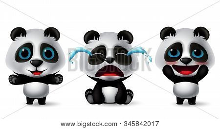 Panda Characters Vector Set. Pandas Animal Character In Cute, Crying, Blissful, Happy, Standing And 
