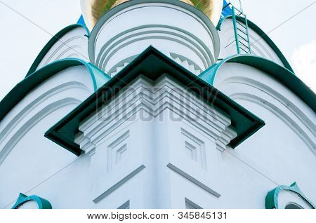 Russia, Blagoveshchensk, July 2019: Porch Of The Orthodox Church Of The Archangel Gabriel And Other 