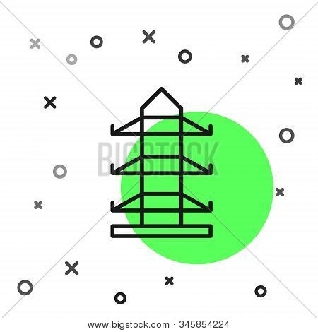 Black Line Electric Tower Used To Support An Overhead Power Line Icon Isolated On White Background. 