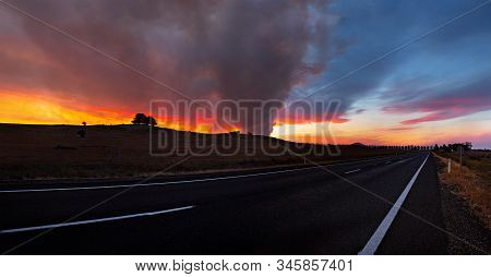 Bush Fire In Rural Australia In Summer Season