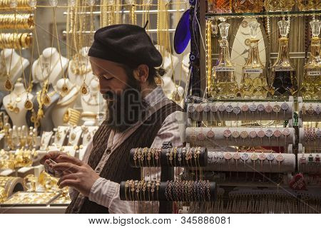 Turkey, Istanbul - December 04, 2019: Old Market, Spice Market - Istanbul. Typical Crowded Bazaar Sc