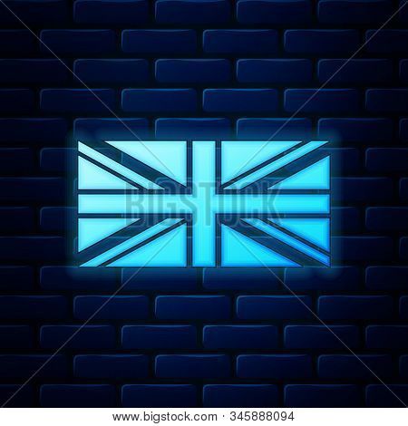 Glowing Neon Flag Of Great Britain Icon Isolated On Brick Wall Background. Uk Flag Sign. Official Un