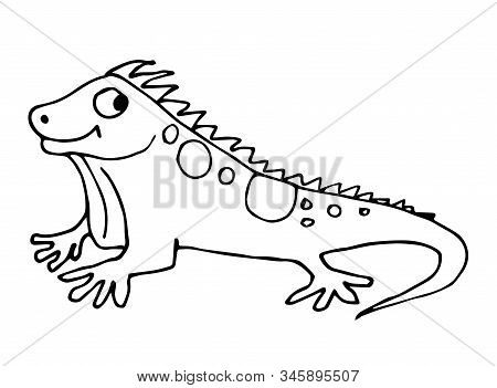 Cute Fabulous Lizard With Outlined For Coloring Book Isolated On A White Background. Vector Illustra