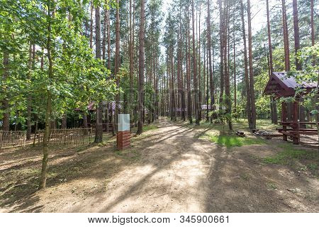 Wooden Camping Arbors  With All Conviniences In A Pine Forest