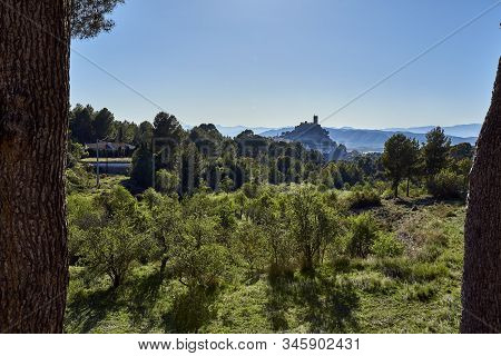 Fields Of Culture And Sight Of The Town And Castle Of Biar In The Community Of Valencia