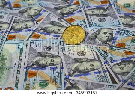 Golden Bitcoin On Usd 100 Billnotes