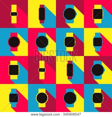 Stock Vector Smart Watches Seamless Pattern. Illustration In Flat Style