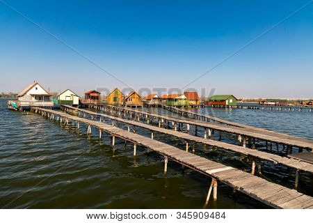 cottages on the piers, Bokodi-to in northern Hungary