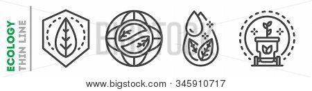 Environmental Protection Set Of Thin Line Icons On White. Outline Ecology Pictograms Collection. Urb