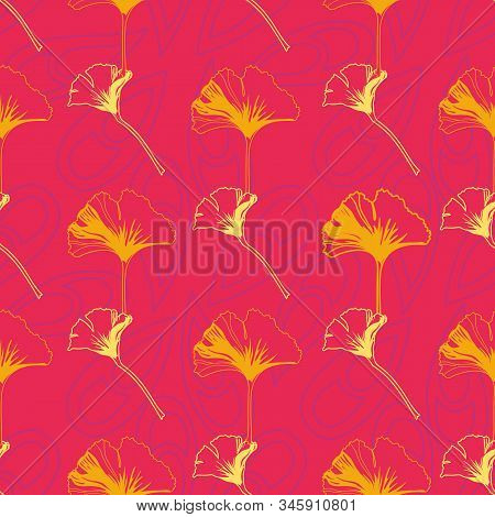Vector Seamless Pattern Ginko Wax With Yellow And Orange Ginkgo Leaves