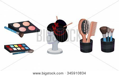 Actress Dressing Or Makeup Room Attributes Vector Set