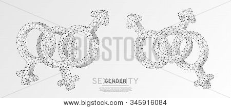 Bisexual Pride, Gender Symbol Set. Men And Women Bisexuality Concept On White Origami Background. Lo