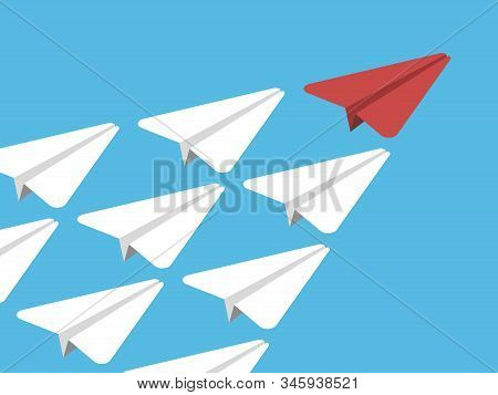 Isometric Beautiful Unique Red Leader Paper Plane. Competition, Leadership, Team Work, Management An