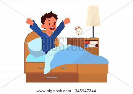School Boy Schedule Concept. Little Boy Waking Up