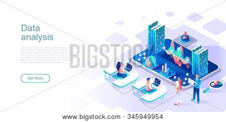 Data Analysis Landing Page Vector Template. Information Chart And Graph Website Header Ui Layout Wit