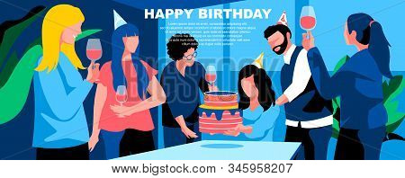 Happy Birthday Flat Vector Landing Page Template. Anniversary Festive Celebration Banner Layout With
