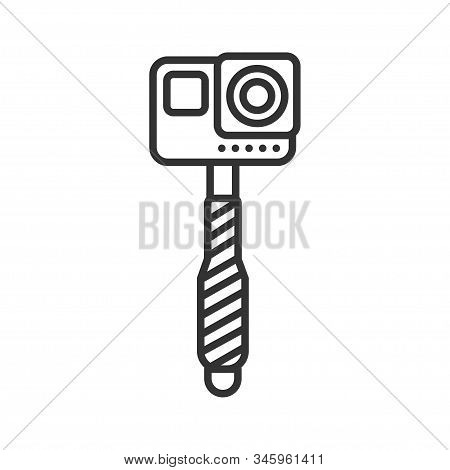 Selfie Stick Black Line Icon. Action Camera And Monopod Concept. Blogger Tool. Pictogram For Web Pag