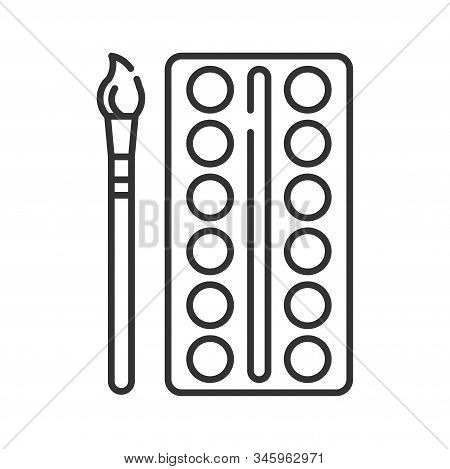Watercolor Paintbox Black Line Icon. School Supplies. Sign For Web Page, Mobile App, Banner, Social 