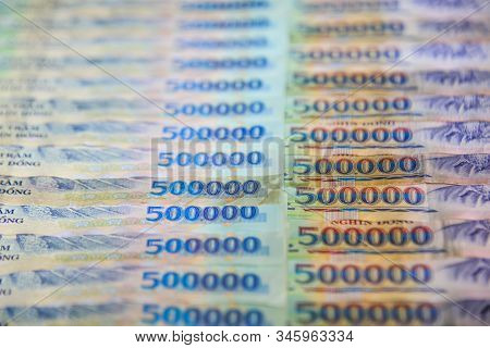 Finance Concept. Vietnamese Currency (vnd) 500,000 Dong Billnotes Isolated.