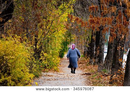 Lonely Woman In The Alley Of An Old Park