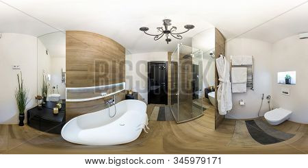 Minsk, Belarus - May, 2019: Full Seamless Hdri Panorama 360 Degrees Angle View In Interior Of Bathro