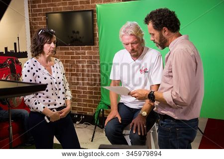 Behind The Scenes Interview With Ricard Branson On A Green Screen Video Tv Recording Set In A Virgin