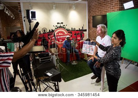 Behind The Scenes Interview With Ricard Branson On A Green Screen Video Tv Recording Set In A Virgin