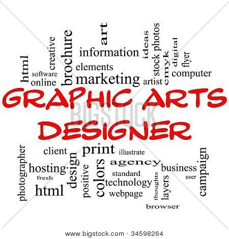 Arti grafiche Designer Word Cloud concetto In Red Caps