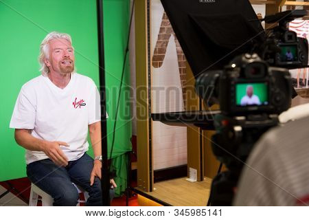 Behind The Scenes Interview With Ricard Branson On A Green Screen Video Tv Recording Set In A Virgin