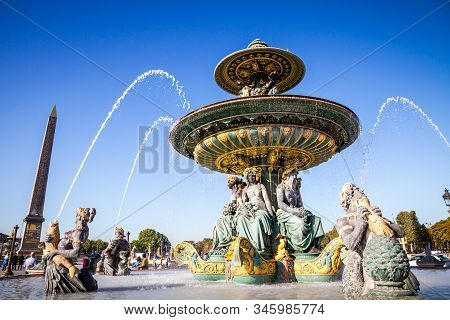 Fountain Of The Seas And Louxor Obelisk, Concorde Square, Paris, France