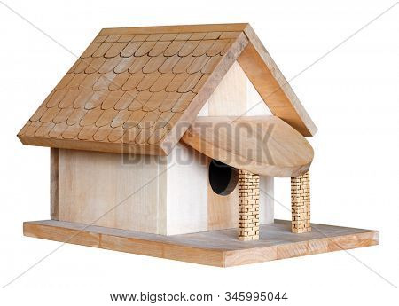 Nest box birdhouse house for birds handmade craft isolated on white 