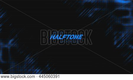 Abstract Vector Torn Blue Halftone Background. Scrathed Dotted Texture Element. Diagonal Composition