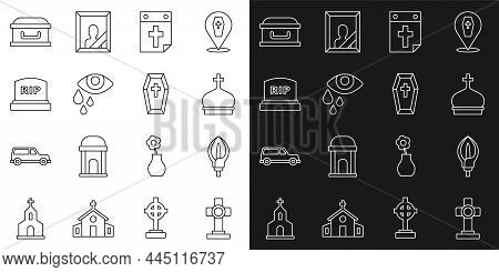 Set Line Grave With Cross, Lily Flower, Church Tower, Calendar Death, Tear Cry Eye, Tombstone Rip Wr