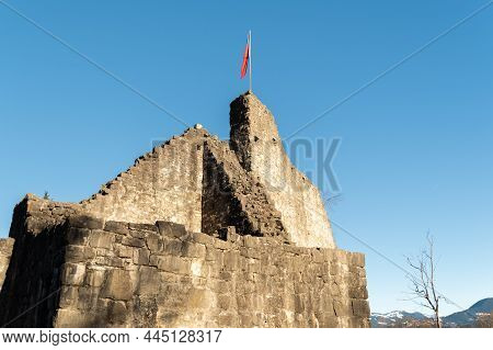 Schellenberg, Liechtenstein, December 31, 2021 Historic Old Castle Ruin From The Mid Age