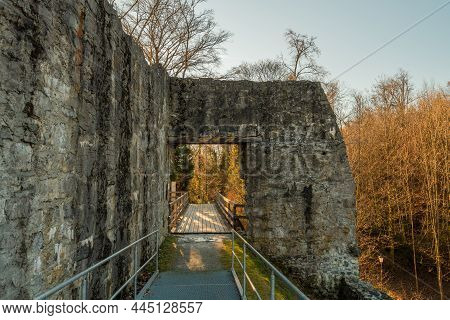 Schellenberg, Liechtenstein, December 31, 2021 Historic Old Castle Ruin From The Mid Age