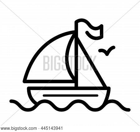 Ship Flat Icon. Pictogram For Web. Line Stroke. Summer Vacation Isolated On White Background. Advent