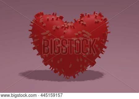 3d Render Of A Red Heart That Looks Like A Virus With A Pink Background