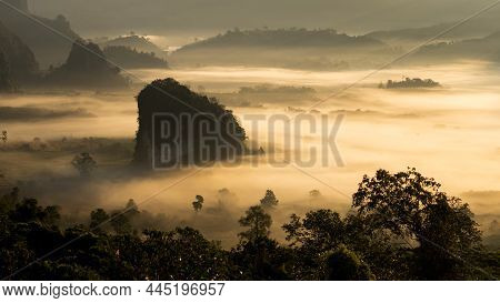 Phu Langka Forest Park, Pha Chang Noi, Pong District,phayao Thailand.morning Mist Covered The Mounta
