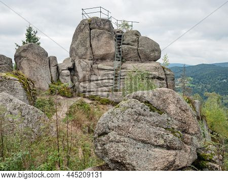 Tanvaldsky Spicak - Granite Rock Formation With Lookout Platform. Jizera Mountains, Czech Republic