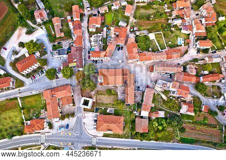 Town Of Barban On Picturesque Istrian Hill Aerial View, Green Istria Region Of Croatia