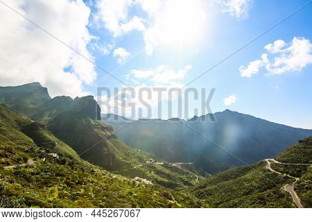 Amazing Sunset Landscape View To Famous Maska Canyon On Tenerife Island Spain