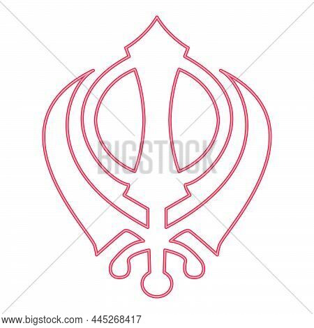 Neon Khanda Symbol Sikhi Sign Red Color Vector Illustration Image Flat Style Light