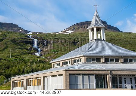 Church Of Town Of Eskifjordur In Fjardabyggd In East Iceland