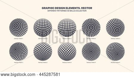 Assorted Various Vector 3d Balls In Different Positions With Straight And Cross Hatching Art Pattern